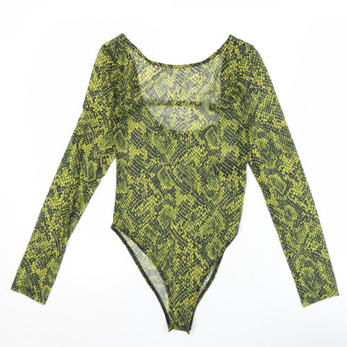 H&M Divided Women’s Green Snake Print Mesh Bodysuit XS Long Sleeve
