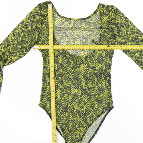 H&M Divided Women’s Green Snake Print Mesh Bodysuit XS Long Sleeve