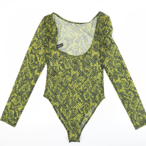 H&M Divided Women’s Green Snake Print Mesh Bodysuit XS Long Sleeve