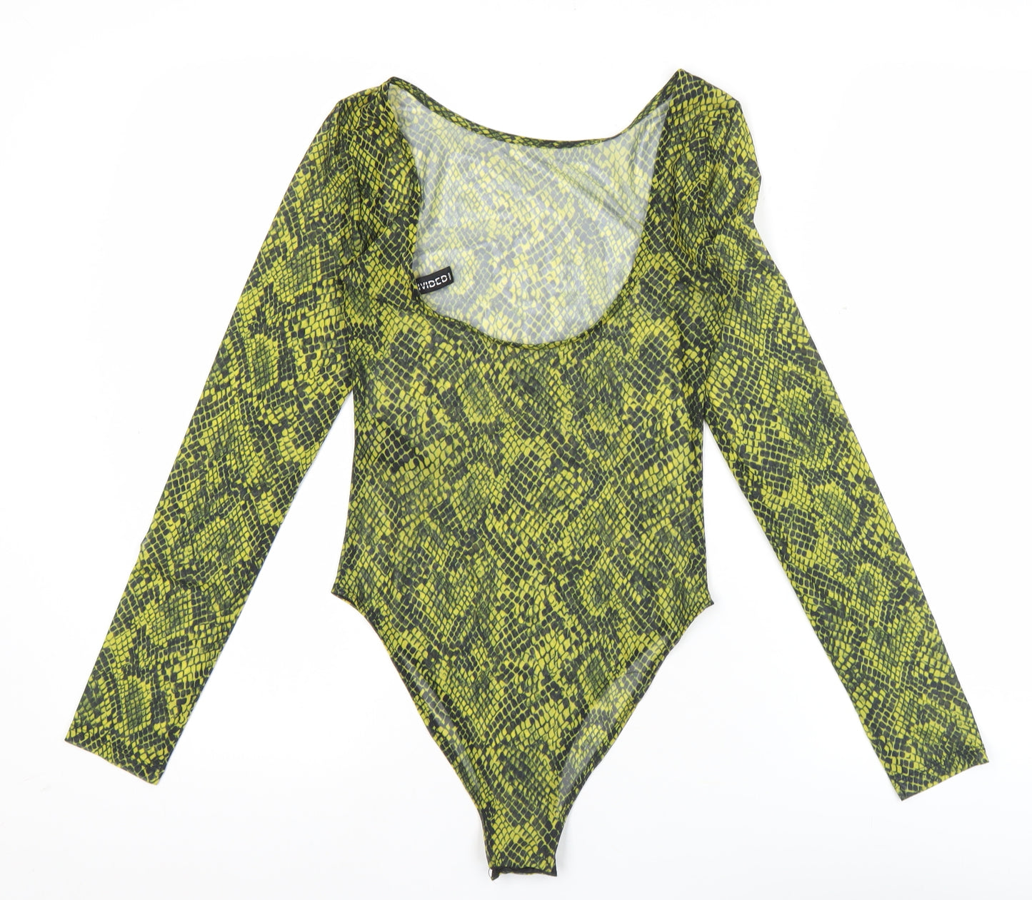 H&M Divided Women’s Green Snake Print Mesh Bodysuit XS Long Sleeve