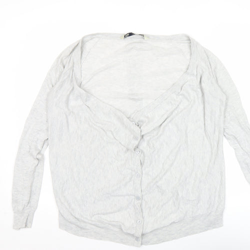 Crew Clothing Co. Womens Grey Cardigan Size 12 V-Neck Long Sleeve