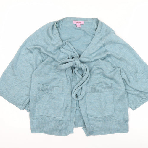 Monsoon Women’s Blue Cardigan UK 10 V-Neck Bow Detail 3/4 Sleeve