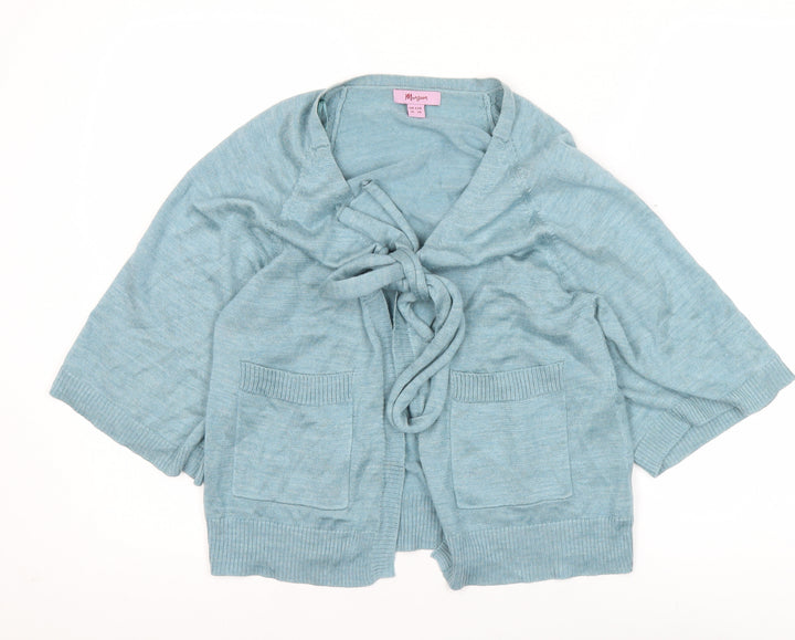 Monsoon Women’s Blue Cardigan UK 10 V-Neck Bow Detail 3/4 Sleeve