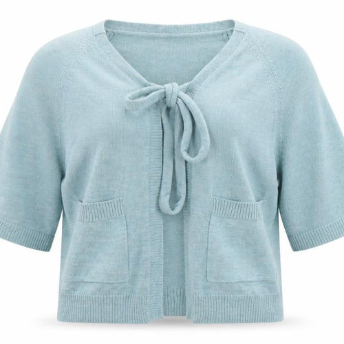 Monsoon Women’s Blue Cardigan UK 10 V-Neck Bow Detail 3/4 Sleeve
