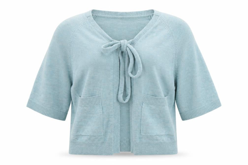 Monsoon Women’s Blue Cardigan UK 10 V-Neck Bow Detail 3/4 Sleeve