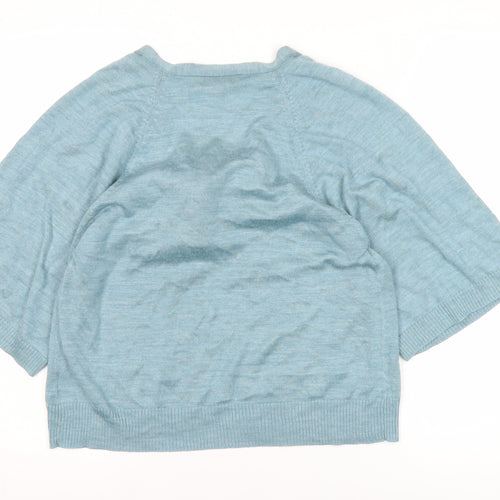 Monsoon Women’s Blue Cardigan UK 10 V-Neck Bow Detail 3/4 Sleeve