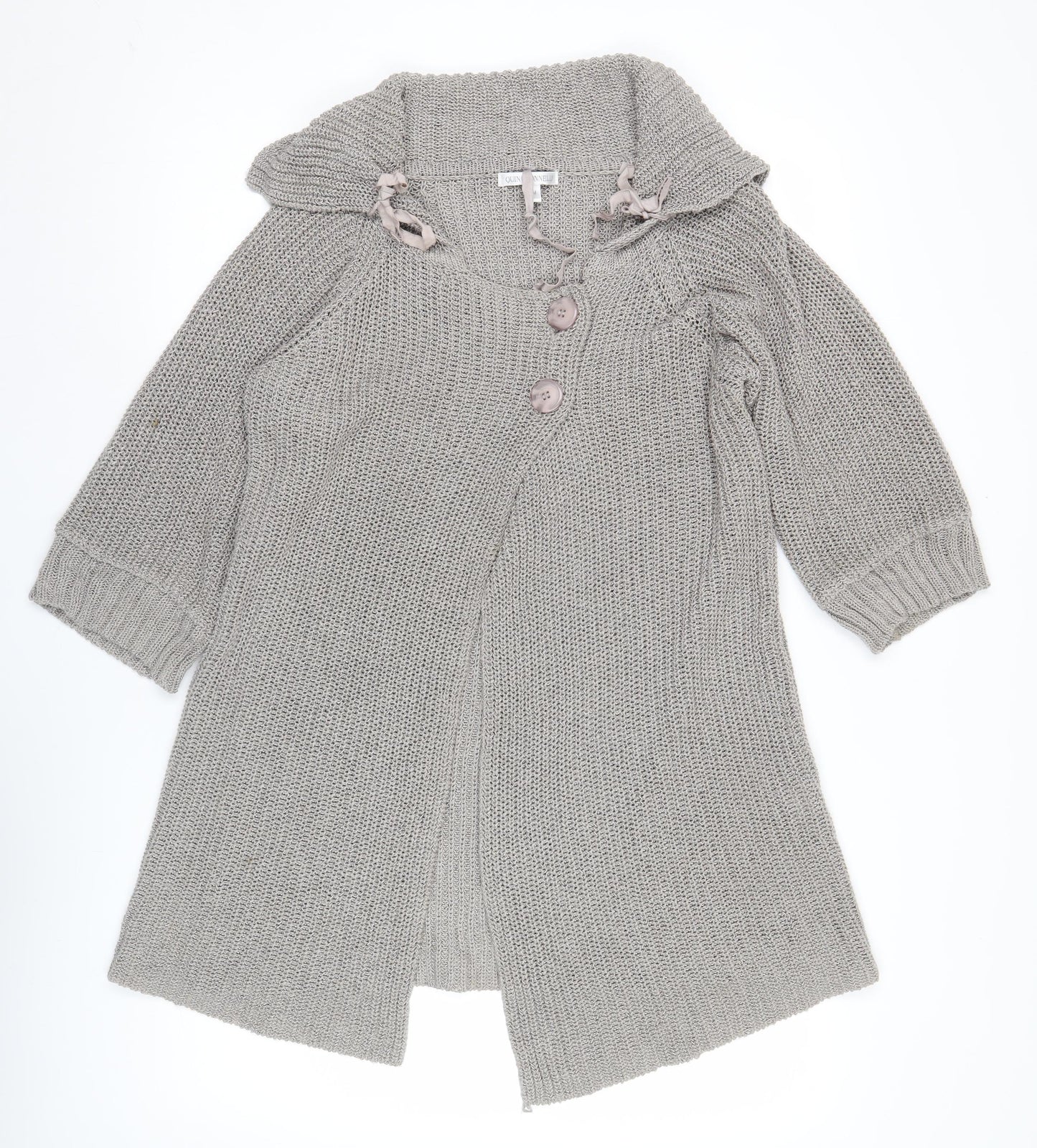 Quin & Donnelly Womens Grey M Cardigan Chunky Knit Cowl Neck 3/4 Sleeve