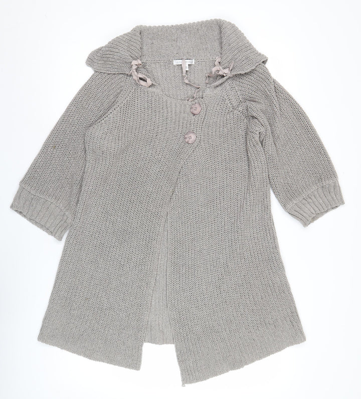 Quin & Donnelly Womens Grey M Cardigan Chunky Knit Cowl Neck 3/4 Sleeve