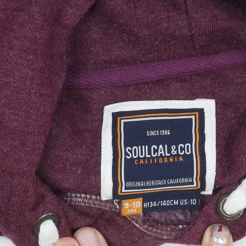 SoulCal & Co Girls Purple Pullover Hoodie 9-10 Years Cotton Blend Logo