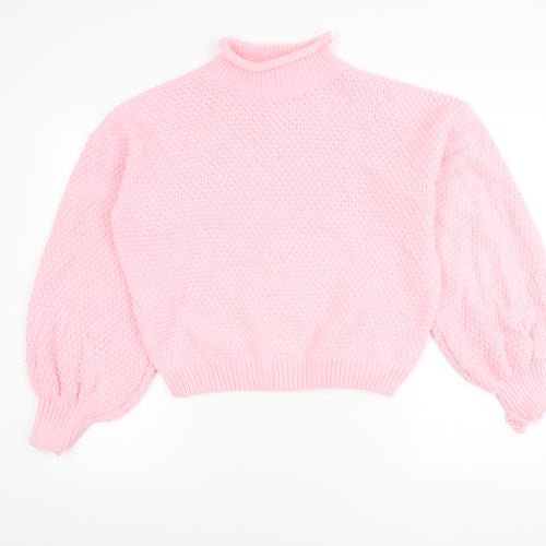 PrettyLittleThing Women’s Pink Chunky Knit Mock Neck Jumper Size S