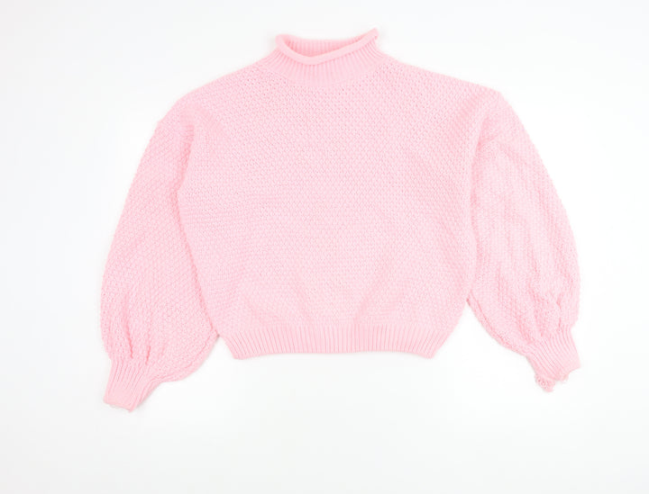 PrettyLittleThing Women’s Pink Chunky Knit Mock Neck Jumper Size S