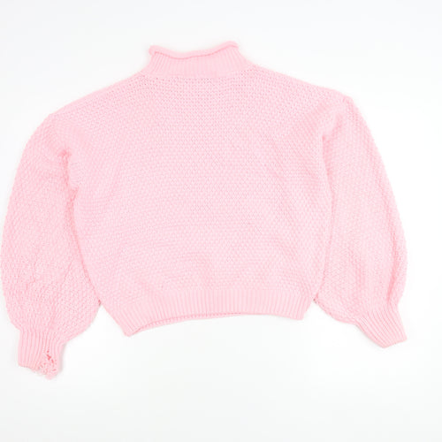PrettyLittleThing Women’s Pink Chunky Knit Mock Neck Jumper Size S