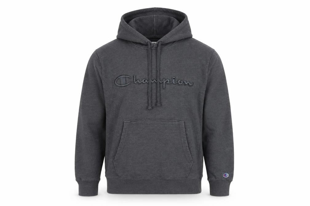Front view of Champion Men’s Grey Pullover Hoodie Small Regular Fit Logo Sportswear