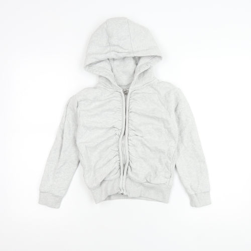 Next Girls Grey Full Zip Hoodie with Ruffle Detail Age 8 Years