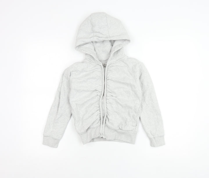 Next Girls Grey Full Zip Hoodie with Ruffle Detail Age 8 Years
