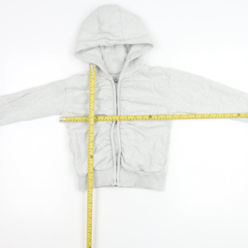 Next Girls Grey Full Zip Hoodie with Ruffle Detail Age 8 Years