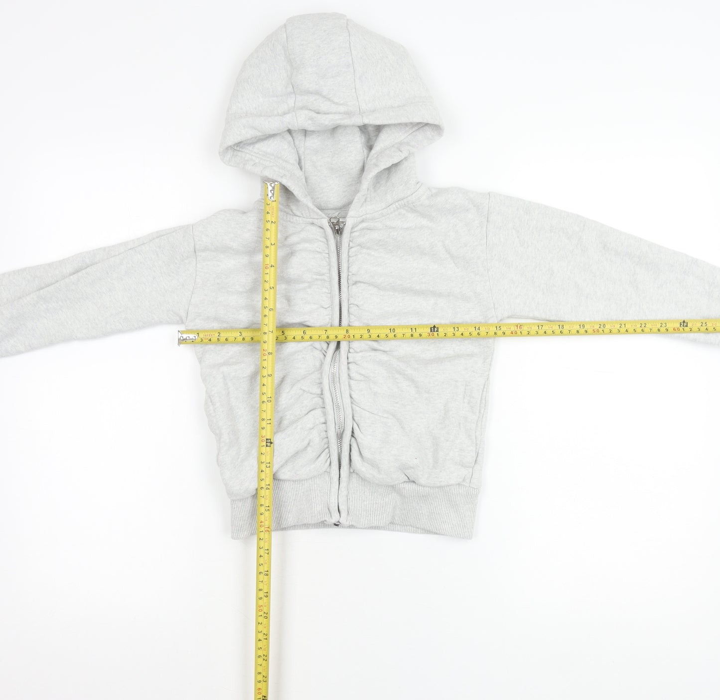 Next Girls Grey Full Zip Hoodie with Ruffle Detail Age 8 Years