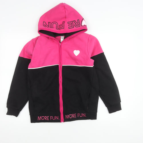 Sedra Girls Pink & Black Hooded Cotton Full Zip Jacket Size 12 Years