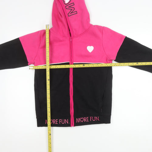 Sedra Girls Pink & Black Hooded Cotton Full Zip Jacket Size 12 Years