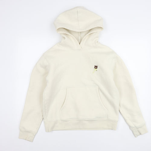 O.C.E Girls White Bear Embroidered Hoodie L Fleece Pullover Casual