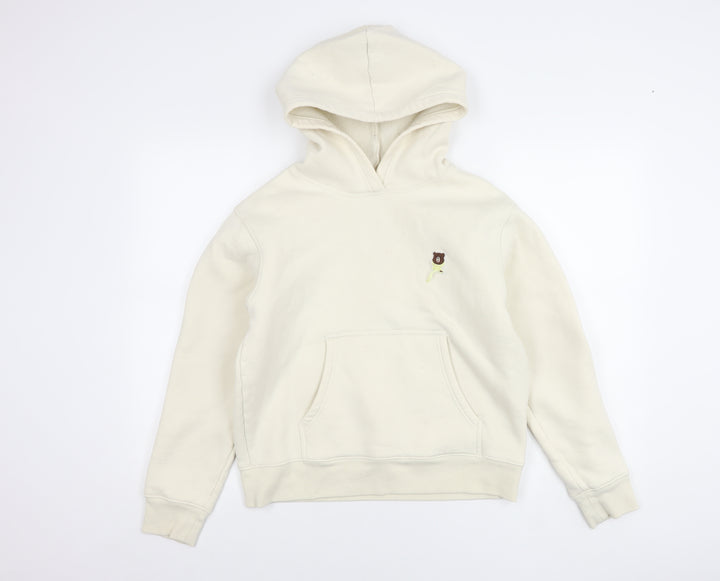 O.C.E Girls White Bear Embroidered Hoodie L Fleece Pullover Casual