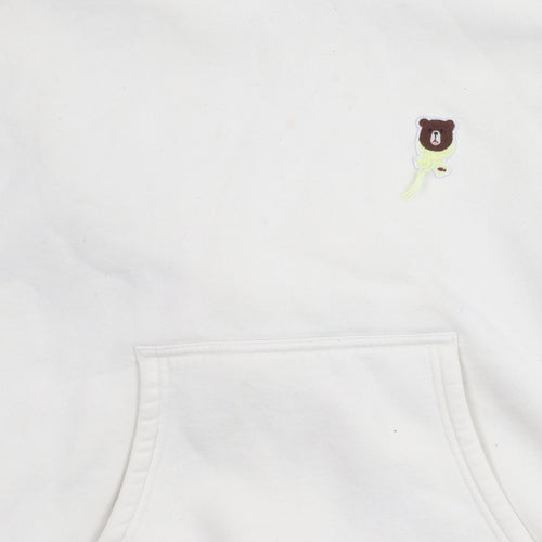 O.C.E Girls White Bear Embroidered Hoodie L Fleece Pullover Casual