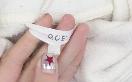O.C.E Girls White Bear Embroidered Hoodie L Fleece Pullover Casual