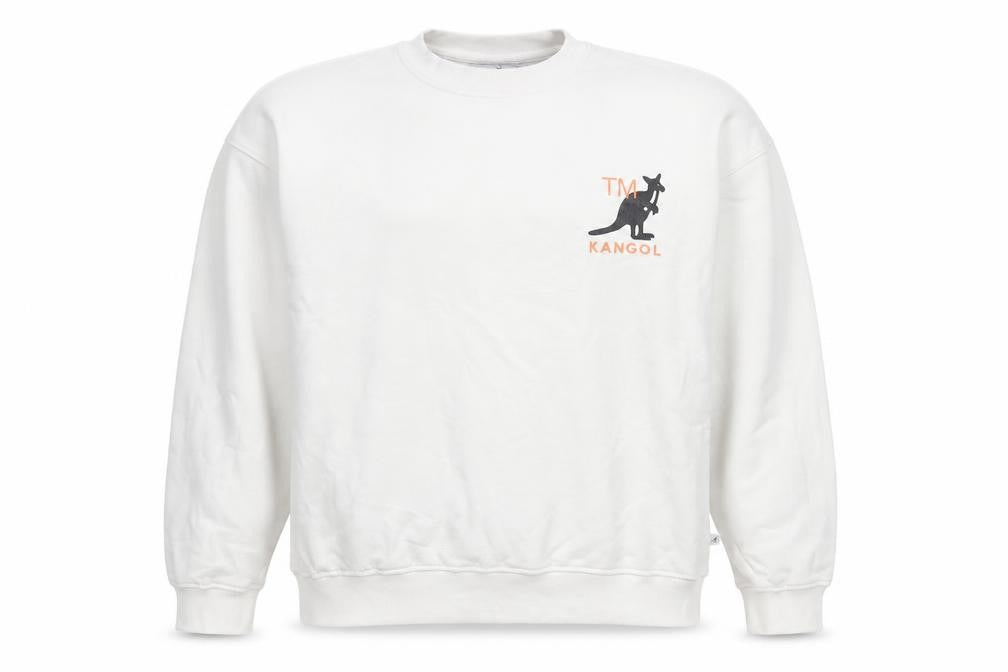Front view of Kangol Men’s White XL Pullover Sweatshirt Logo Graphic Cotton Blend
