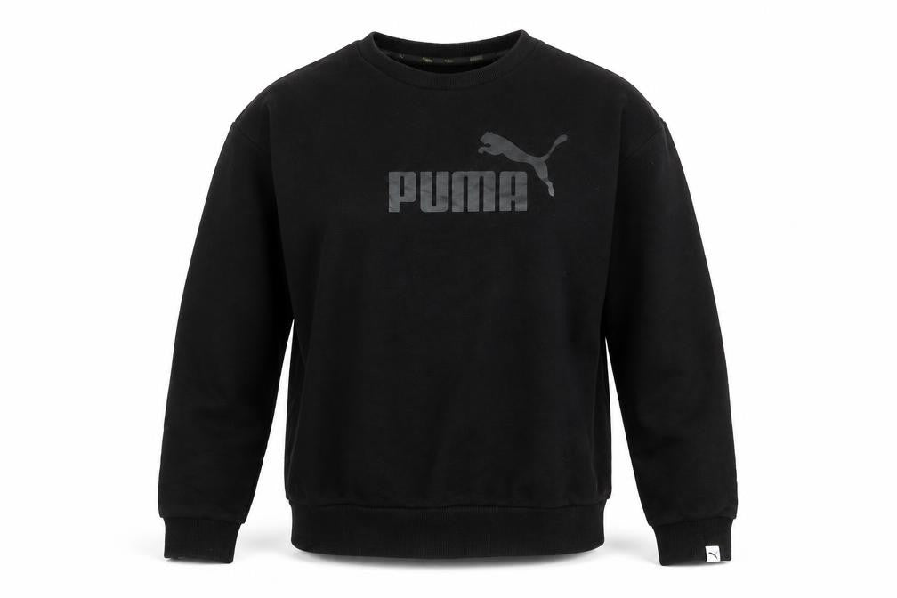 Front view of Puma Women’s Black, size UK 8, Pullover Sweatshirt Crew Neck Logo Jumper