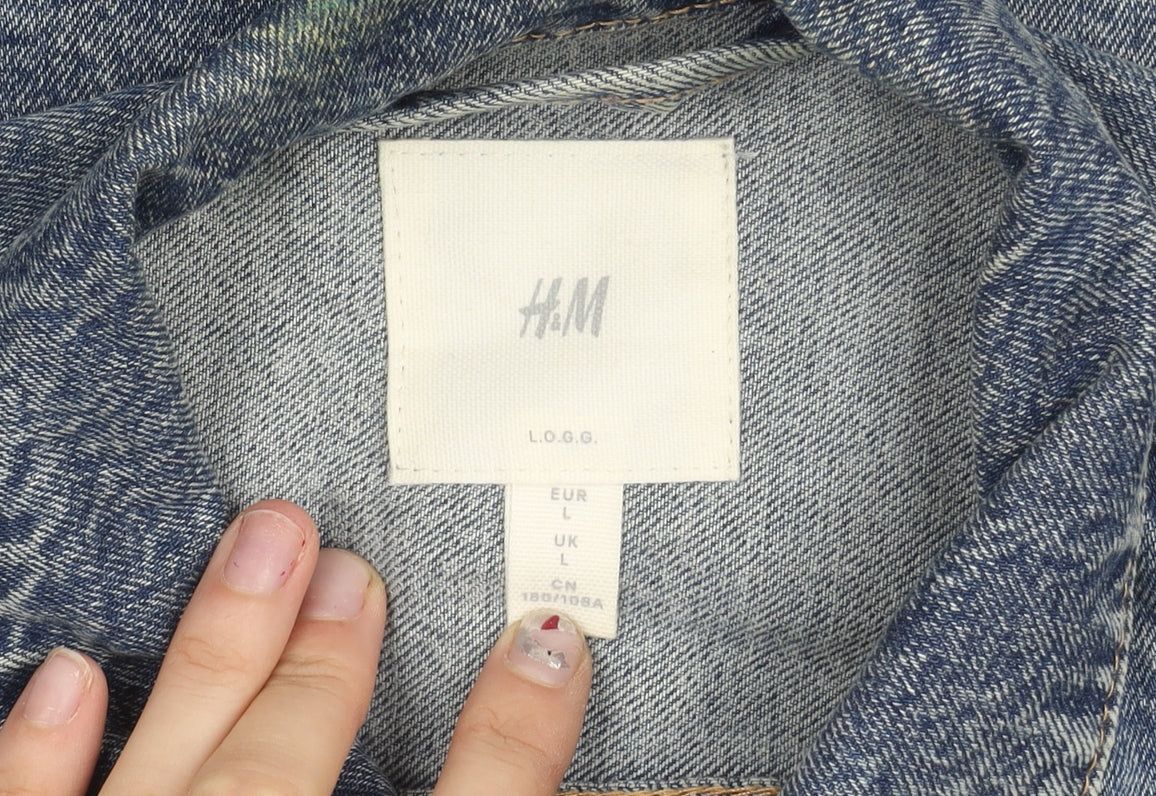 H&M Women’s Blue Denim Basic Jacket L Long Sleeve Casual