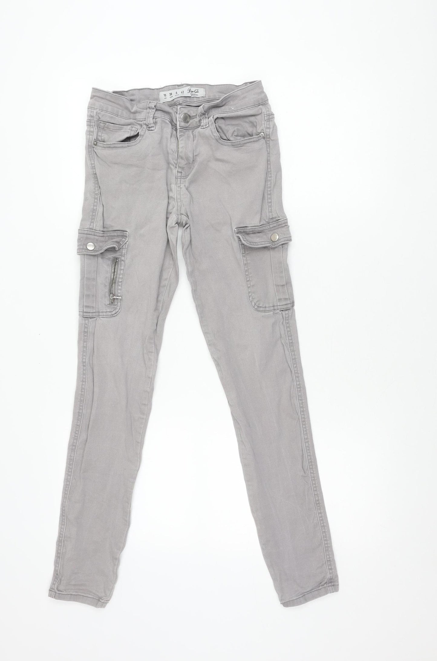 PrimCo Womens Grey Cargo Jeans Size 10 Regular Fit Cotton