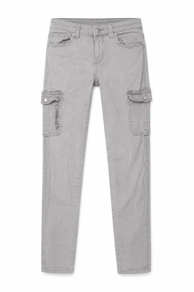 Front view of PrimCo women’s grey cargo jeans, size UK 10, regular fit cotton