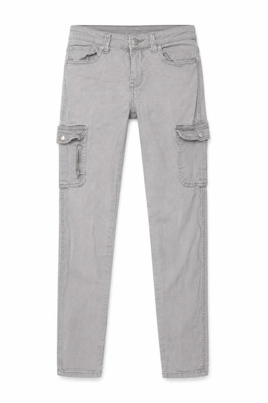 Front view of PrimCo women’s grey cargo jeans, size UK 10, regular fit cotton