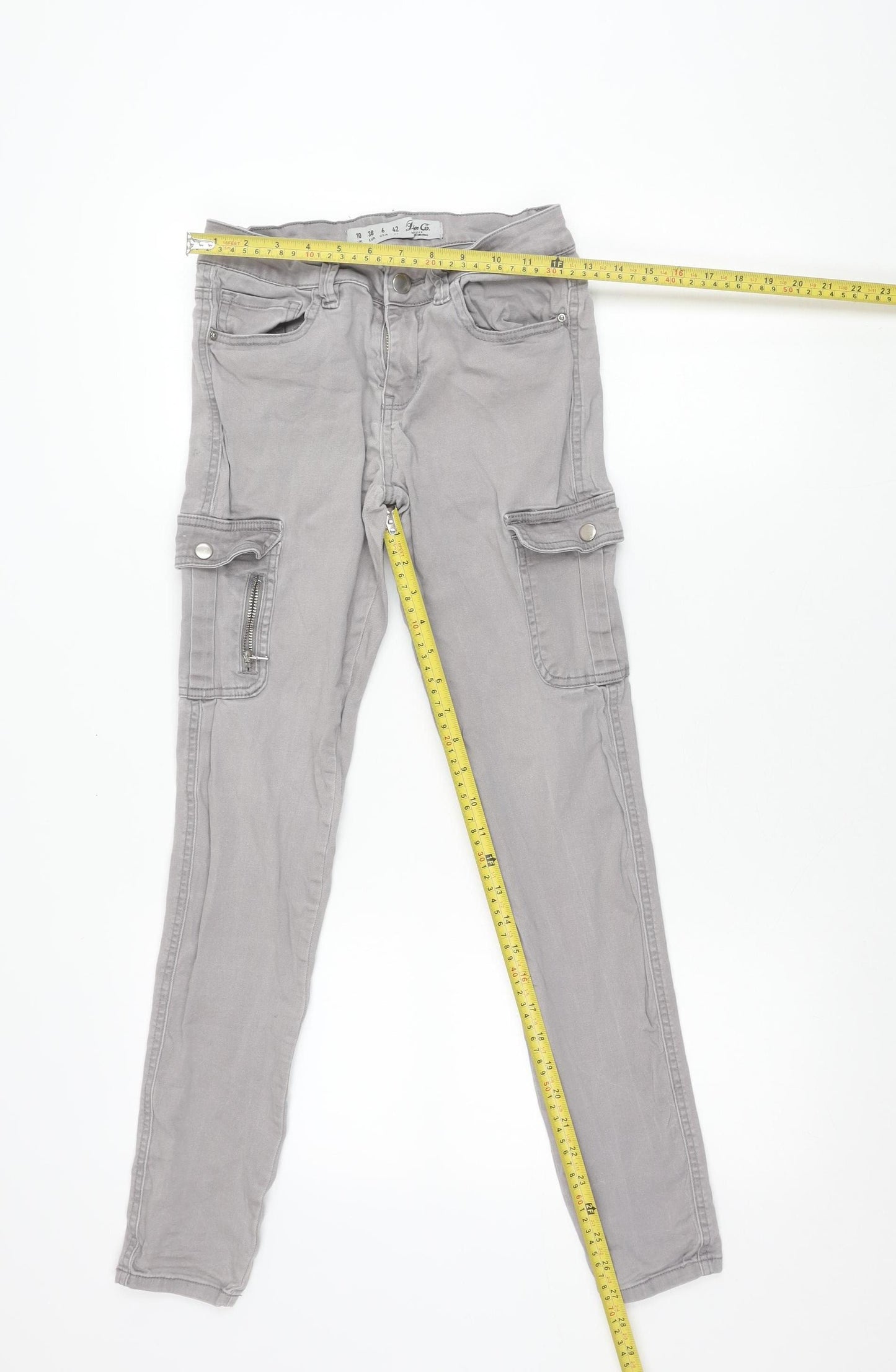 PrimCo Womens Grey Cargo Jeans Size 10 Regular Fit Cotton