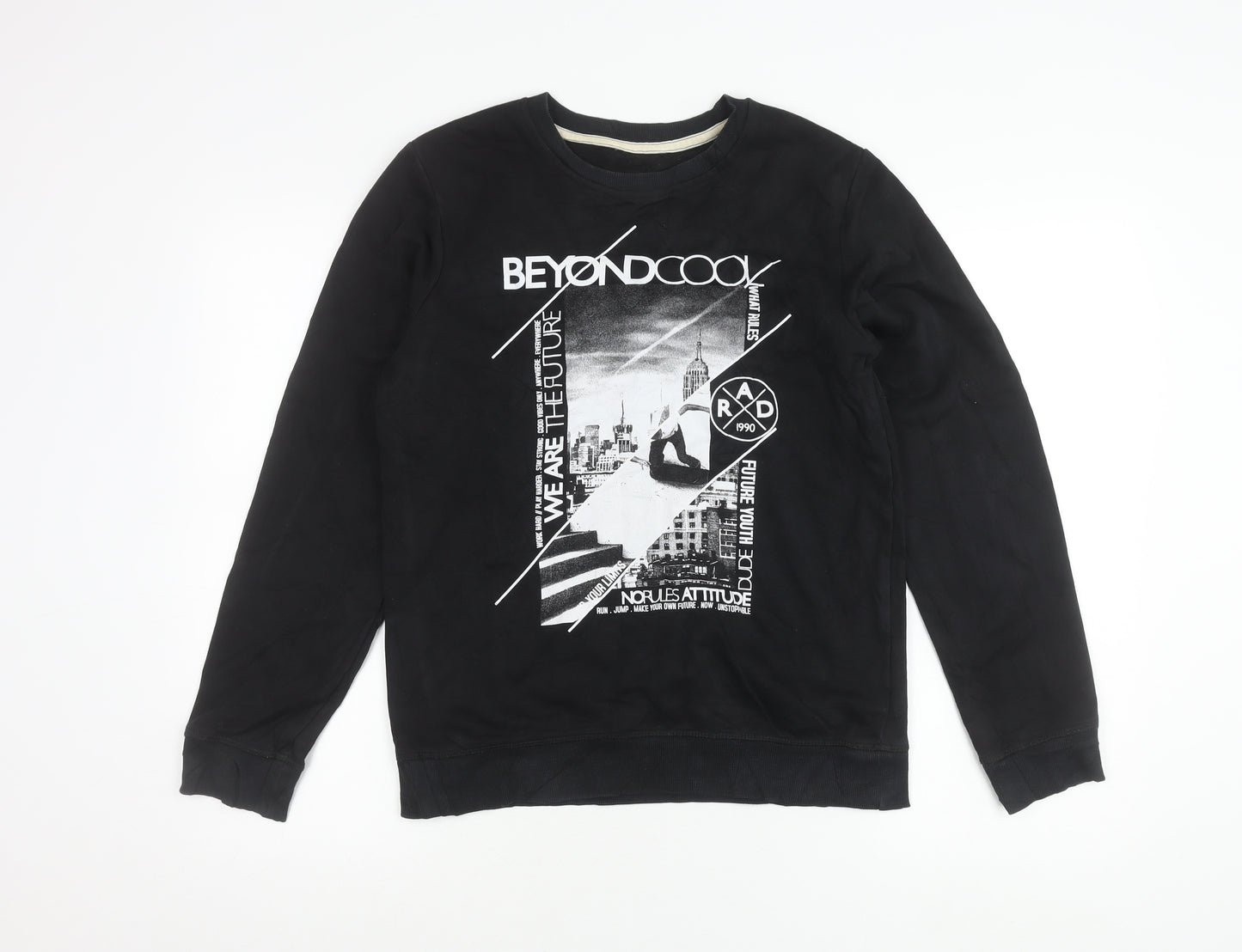 George Boys Black Graphic Pullover Sweatshirt 13-14 Years Crew Neck