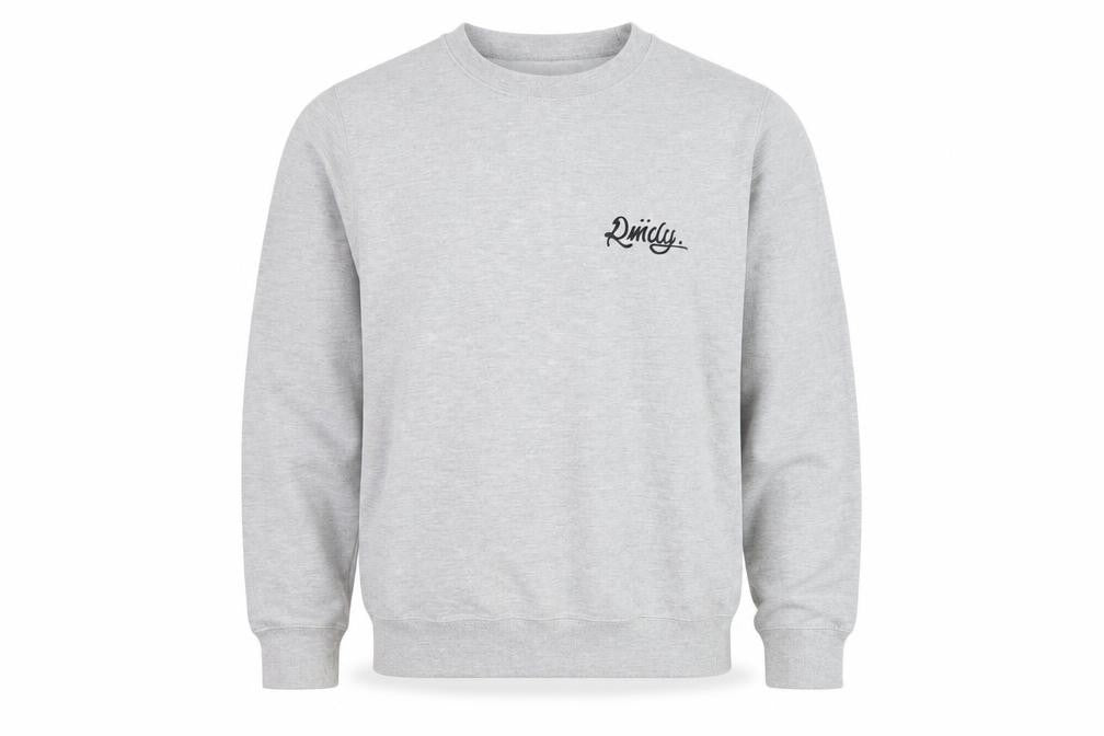 Front view of RMDY Men’s Grey Small Crew Neck Logo Sweatshirt Pullover