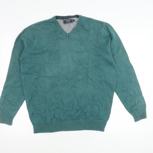 Maine New England Mens Green Cotton V-Neck Jumper Size M