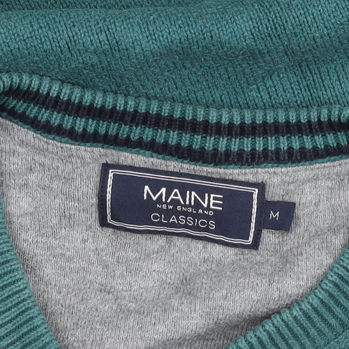 Maine New England Mens Green Cotton V-Neck Jumper Size M
