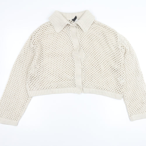 H&M Divided Womens Beige Collared Open Knit Cardigan L