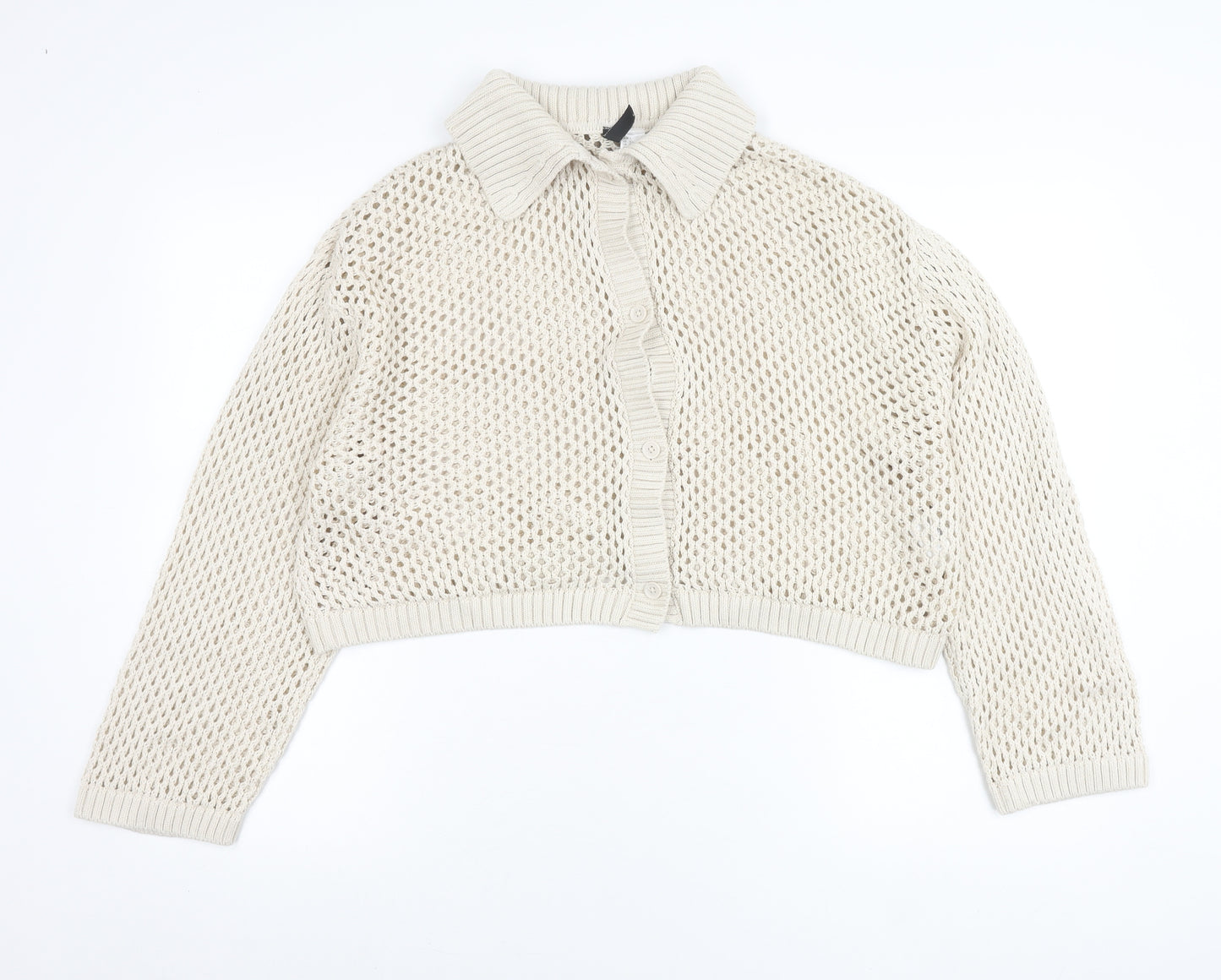 H&M Divided Womens Beige Collared Open Knit Cardigan L