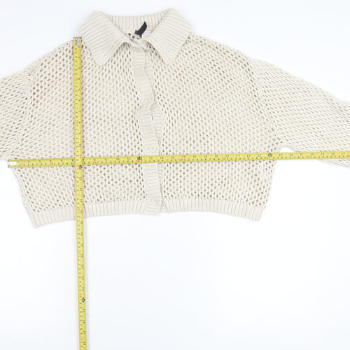 H&M Divided Womens Beige Collared Open Knit Cardigan L
