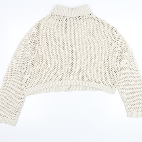 H&M Divided Womens Beige Collared Open Knit Cardigan L