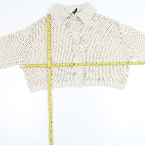 H&M Divided Womens Beige Collared Open Knit Cardigan L