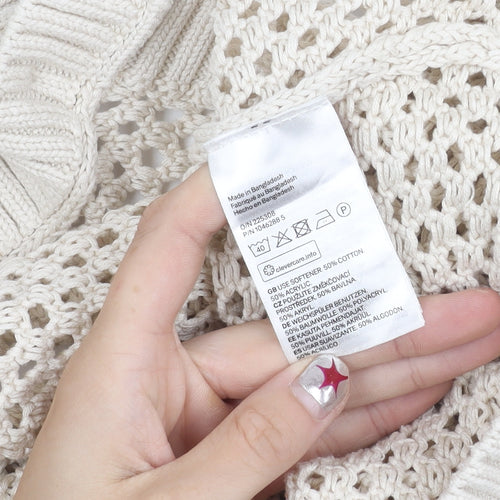 H&M Divided Womens Beige Collared Open Knit Cardigan L