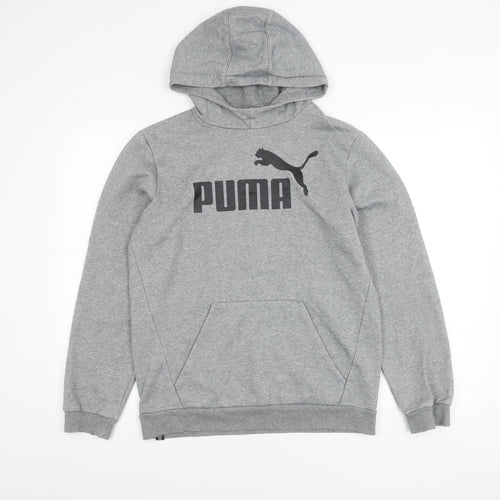 Puma Boys Grey Pullover Hoodie Size 16Y Regular Fit Logo Sportswear