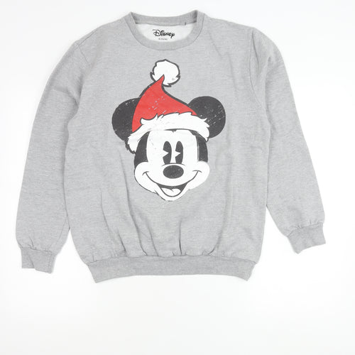 Disney Womens Grey Mickey Mouse Christmas Sweatshirt Size 12 L