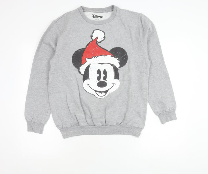 Disney Womens Grey Mickey Mouse Christmas Sweatshirt Size 12 L