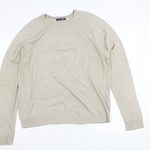 BHS Men's Beige Acrylic Crew Neck Pullover Jumper Size M
