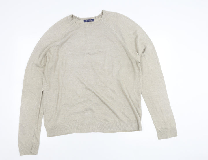 BHS Men's Beige Acrylic Crew Neck Pullover Jumper Size M