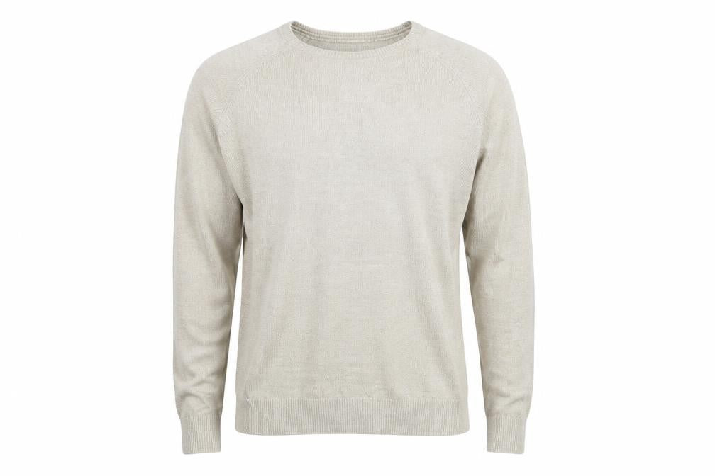 Front view of BHS Men's Beige Acrylic Crew Neck jumper, size M